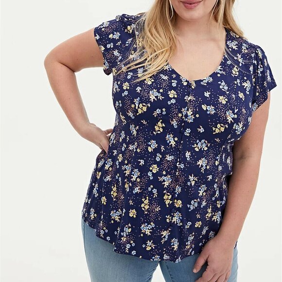 ✨2/$20 Torrid Navy Floral Stretch Challis Corset Back Top 00 Medium Large H12553 - Picture 2 of 12